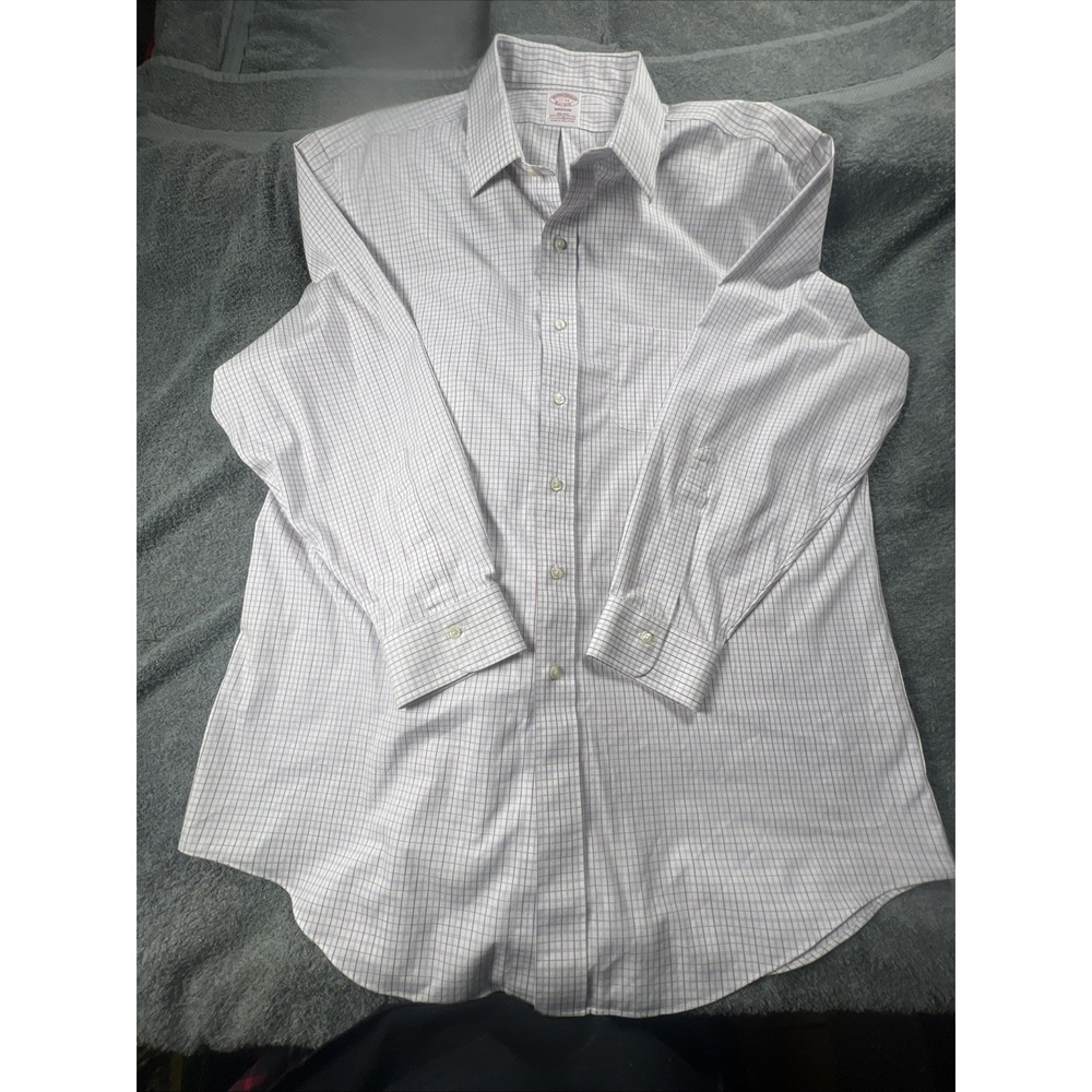 Brooks Brothers Shirt Mens 17 - 34 Plaid‎ Madison Classic Non Iron Supima Cotton